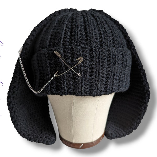 Bonnet lapin au crochet, bonnet oreilles de lapin au crochet, chapeau lapin noir style punk