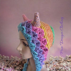 Pixie Dragon Hat, Unicorn Hat, Rainbow Dragon Horn Hat, Dragon Hat, Fairy Hat, Dragon Hat, Cottagecore Hat, Horn Hat, Crochet Slouchy Hat