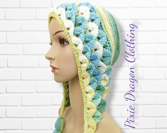 Elf Hat, Fairy Hood, Dragon Hood, Crochet Elf Hat, Mermaid Style Hood, Ladies Boho Style Hat, Crochet fae Hat, Crocodile Stitch Hat,