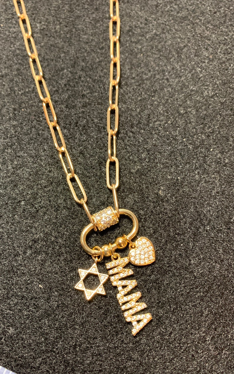 Heart Necklace Star of David Star necklace Carabiner Charm Jewish Charm Necklace Carabiner Charmed Necklace Mom pendent necklace