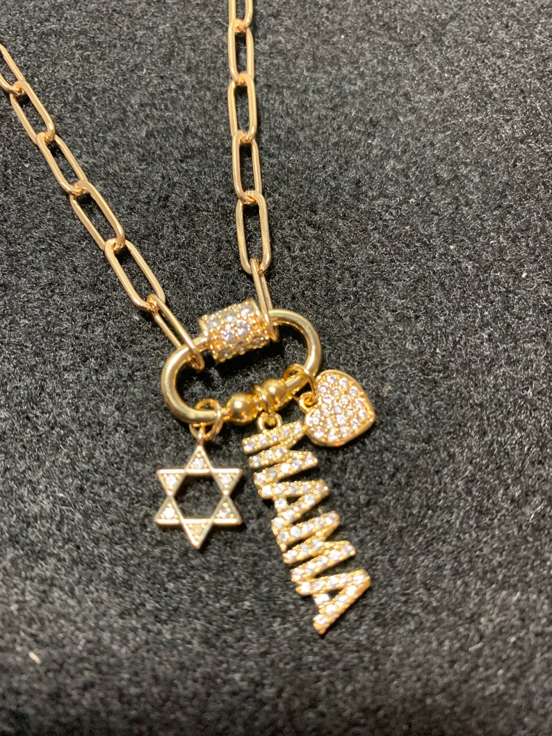 Heart Necklace Star of David Star necklace Carabiner Charm Jewish Charm Necklace Carabiner Charmed Necklace Mom pendent necklace