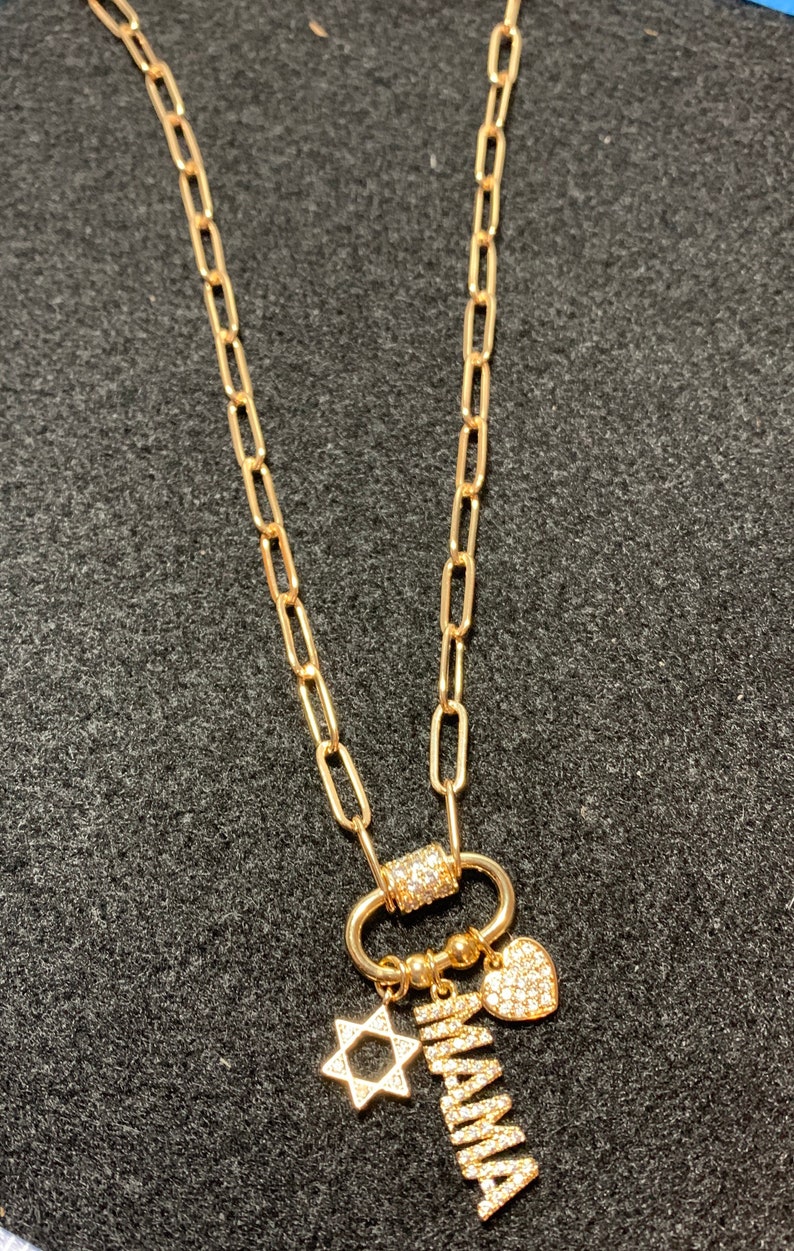 Heart Necklace Star of David Star necklace Carabiner Charm Jewish Charm Necklace Carabiner Charmed Necklace Mom pendent necklace