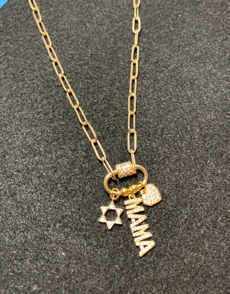 Heart Necklace Star of David Star necklace Carabiner Charm Jewish Charm Necklace Carabiner Charmed Necklace Mom pendent necklace