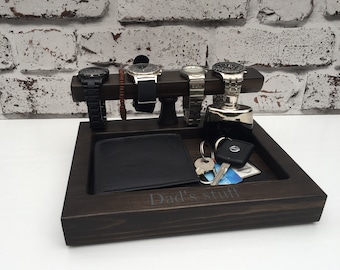 Personalised wooden valet watch stand holder