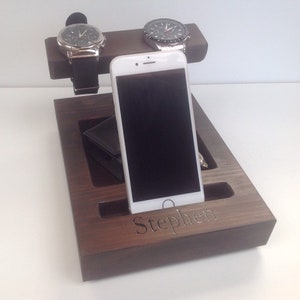 Personalisiertes Twin Holz Uhrenständer Brieftasche mit Telefonhalter