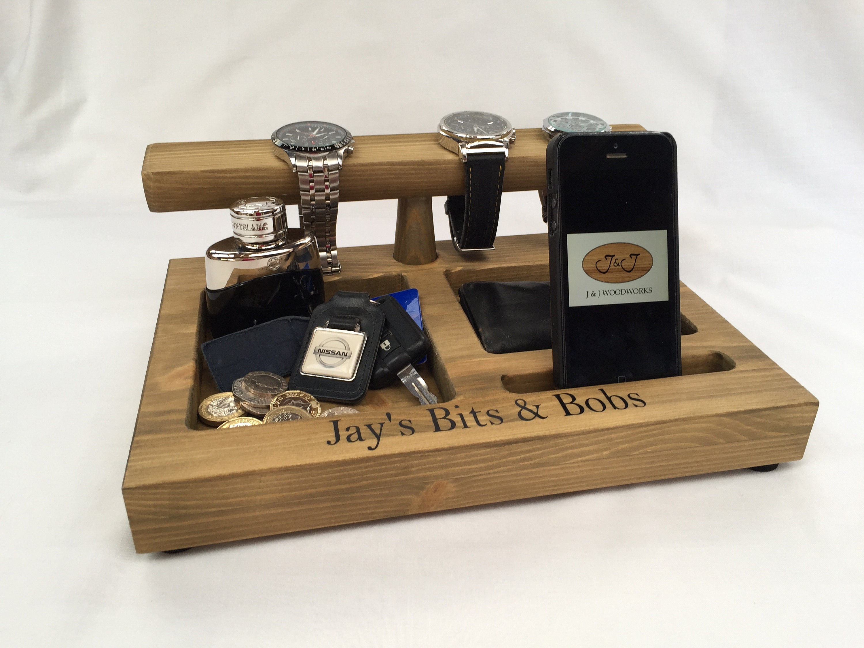 Personalised Wooden Watch Stand Bedside Organiser Etsy UK
