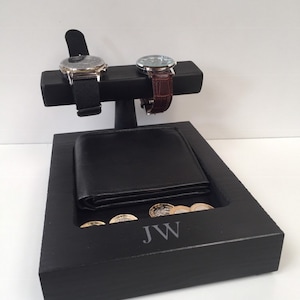 Bandeja para billetera con soporte para relojes de madera personalizado Twin
