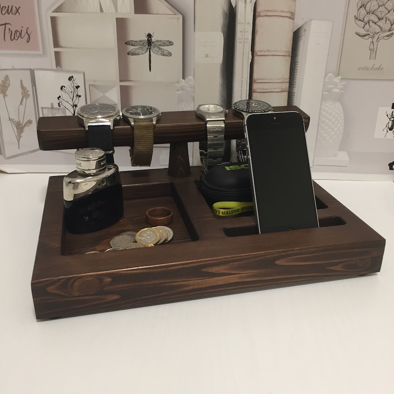 Wooden Watch stand bedside organiser No hole - Walnut