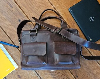 Leather EDC bag, for 15 inch Laptop, Minimalist, Crossbody leather messenger bag, Leather satchel, work bag,