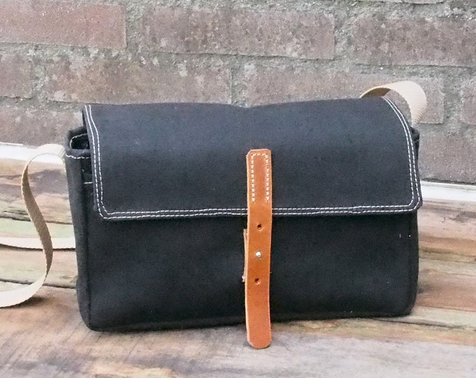 Black Crossbody Bag, heavy duty duck cotton canvas messenger bag can be used as EDC, haversack, camera bag for men & women