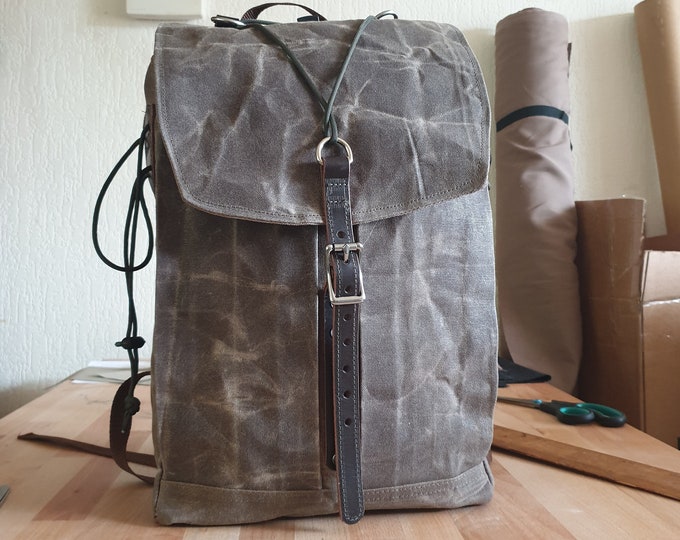 Wax Canvas backpack, Day pack, Travel bag, Khaki water resistant everyday backpack