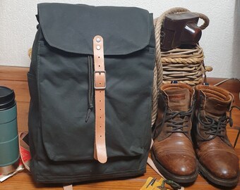 Canvas Backpack for everyday use. A rucksack daypack made with water repellant cotton canvas and vegetable tanned leather