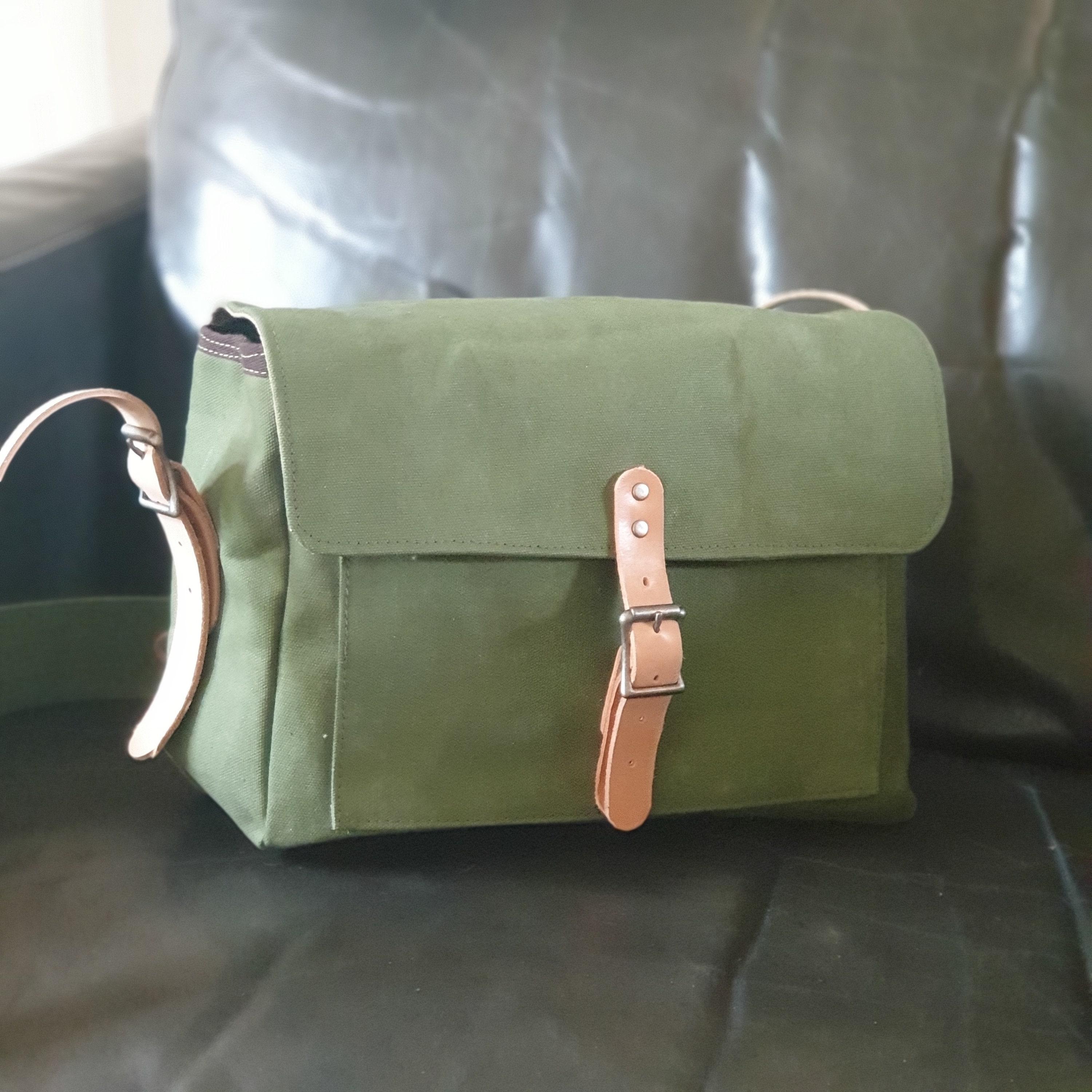 Crossbody Bag Messenger Olive Green waxed Canvas Bag Unisex Etsy