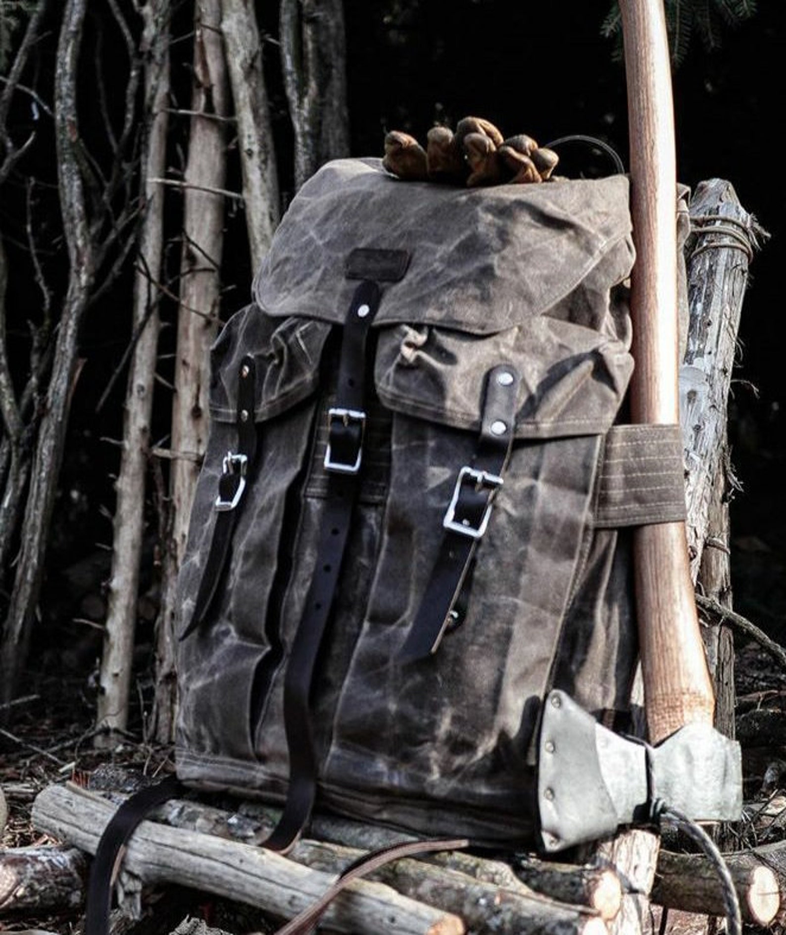 Waxed Canvas Backpack The Bushcrafter 30L pack heavy duty Etsy