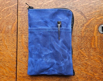 A6 Notebook cover, EDC Pouch made with blue waxed canvas