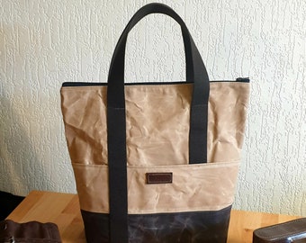 Handmade Waxed Canvas Tote Bag, Brown Cotton canvas bag