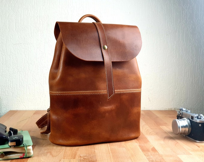 Full grain Leather backpack purse laptop leather bag