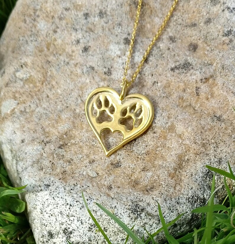 Paw print pendant 18k Gold Plated Cat paw print necklace Etsy