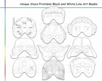 Coloring Pages Stars Party Printable Black And White Line Art Masks Kids Costume Color Mask Character Wars Heroes Props Star