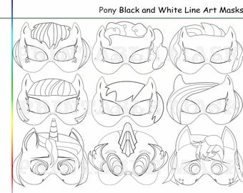 Coloring Pages Pony Party Printable Black And White Line Art Masks Kids Costume Birthday Mask My Little Horses Photo Props