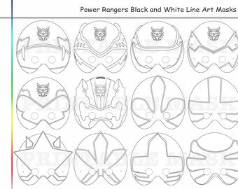 Coloring Pages Rangers Party Printable Black And White Line Art Mask Kid Costume Color Diy Paper Samurai Heroes Props Mega Force