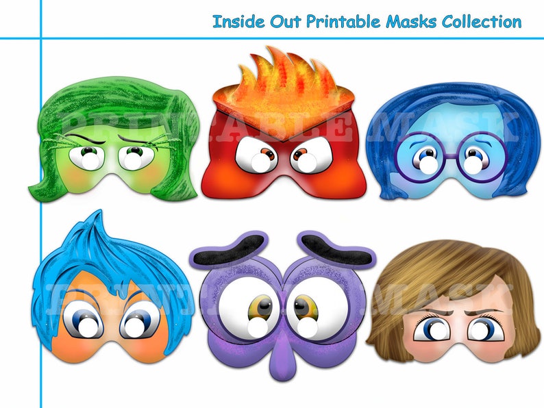 Emotions coctume Unique Inside Out Printable Masks photo booth props Inside Out Birthday party favors paper mask kids dress up mask