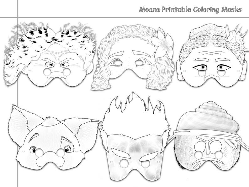 Moana Printable Coloring Masks, Moana mask, occasion masks, Moana coloring, paper mask, Moana dress, props, Disney, Maui, Tala, Kakamora graphic about Moana Printable Coloring Pages named Moana Printable Coloring Masks, Moana mask, get together masks, Moana coloring, paper mask, Moana gown, props, Disney, Maui, Tala, Kakamora