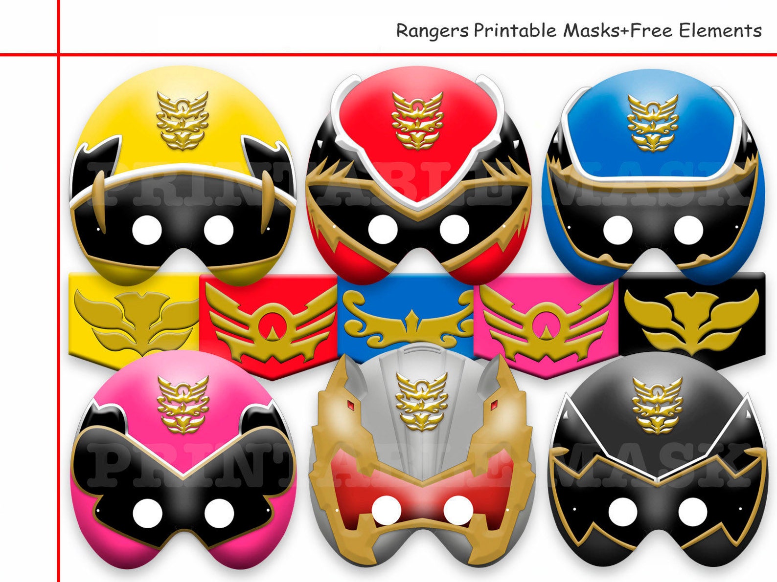 Unique Rangers Printable Masks Free Elements paper party Etsy