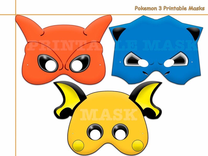 Unique Pokemon 3 Printable Masks photo booth Pokemon Mask | Etsy