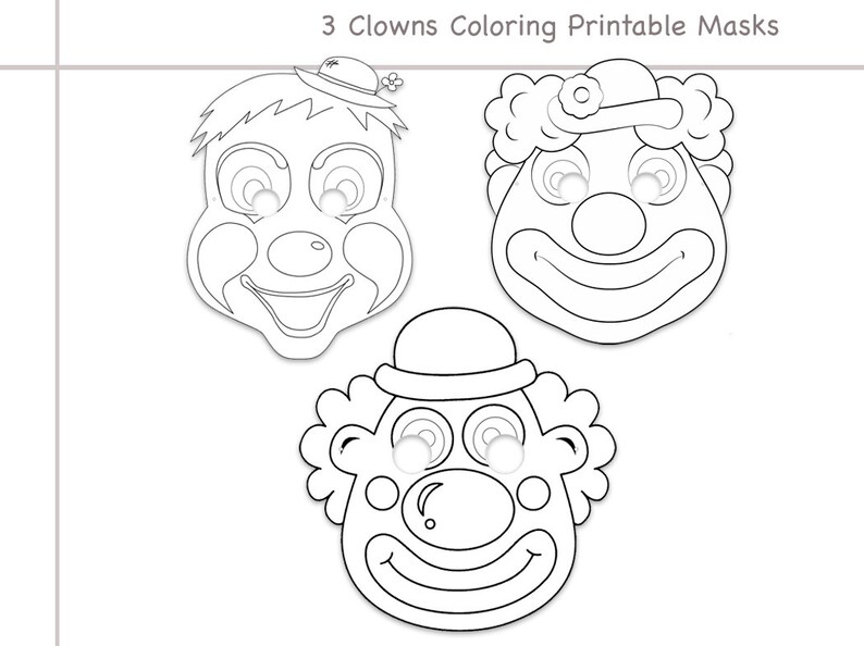Coloring Clowns Printable Black and White Line Art Mask Kids | Etsy