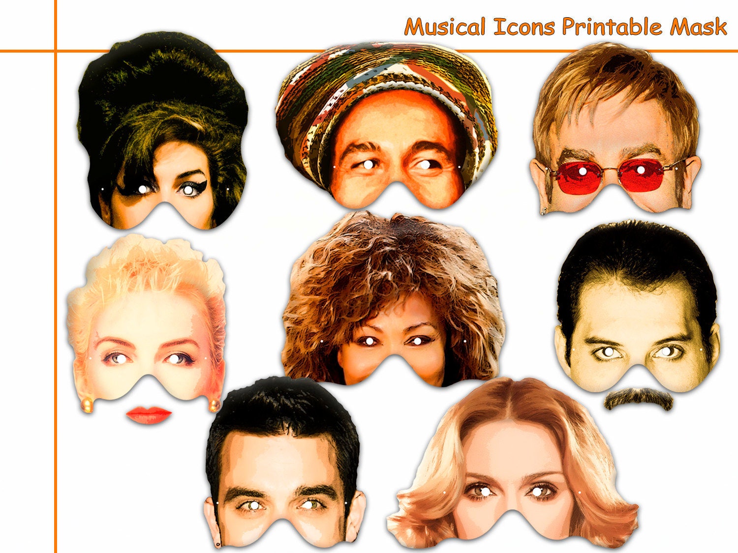 Маски знаменитостей распечатать а4 Unique Musical Icons Printable Masks costumes party Etsy