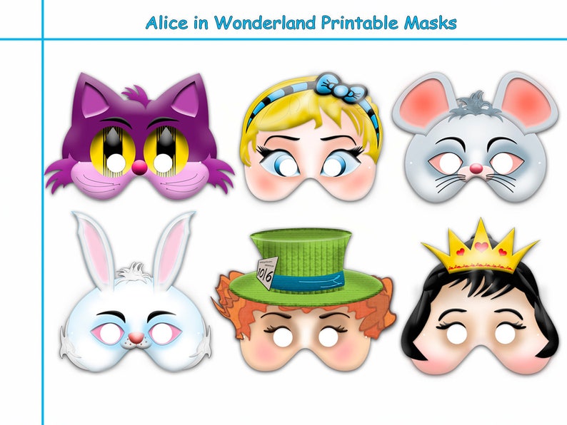 Unique Alice In Wonderland Printable Masks Wonderland Party Etsy