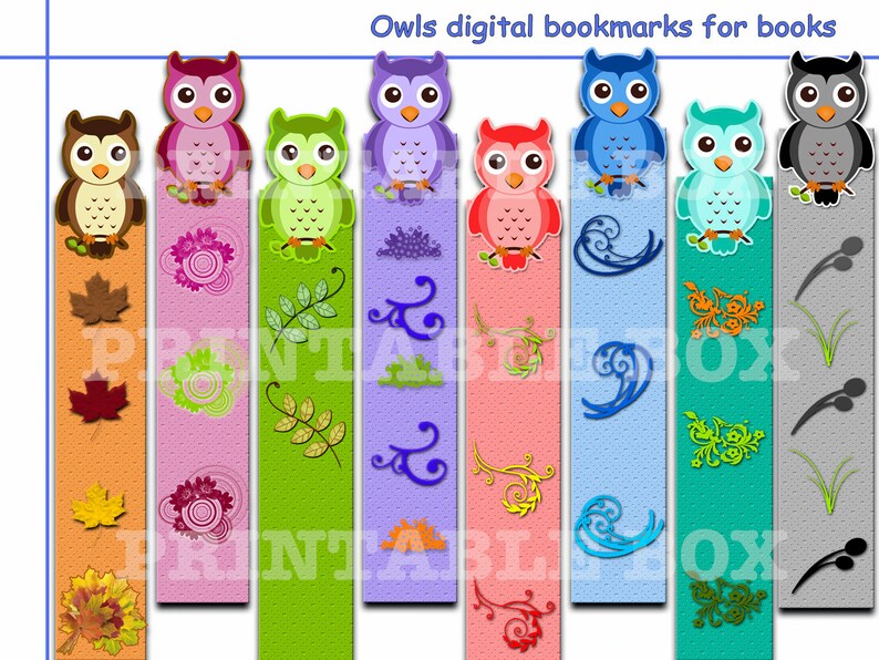 Beautiful Digital Owls Bookmarks for Book Printable Boomark | Etsy