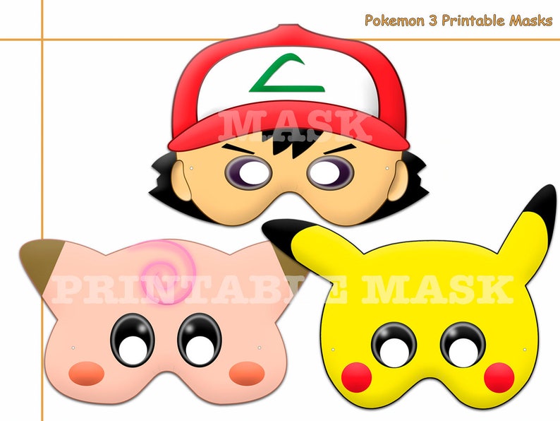 pokemon party decor pikachu mask Unique Pokemon 3 Printable Masks pikachu Hats kids costume Pokemon Mask halloween mask photo booth