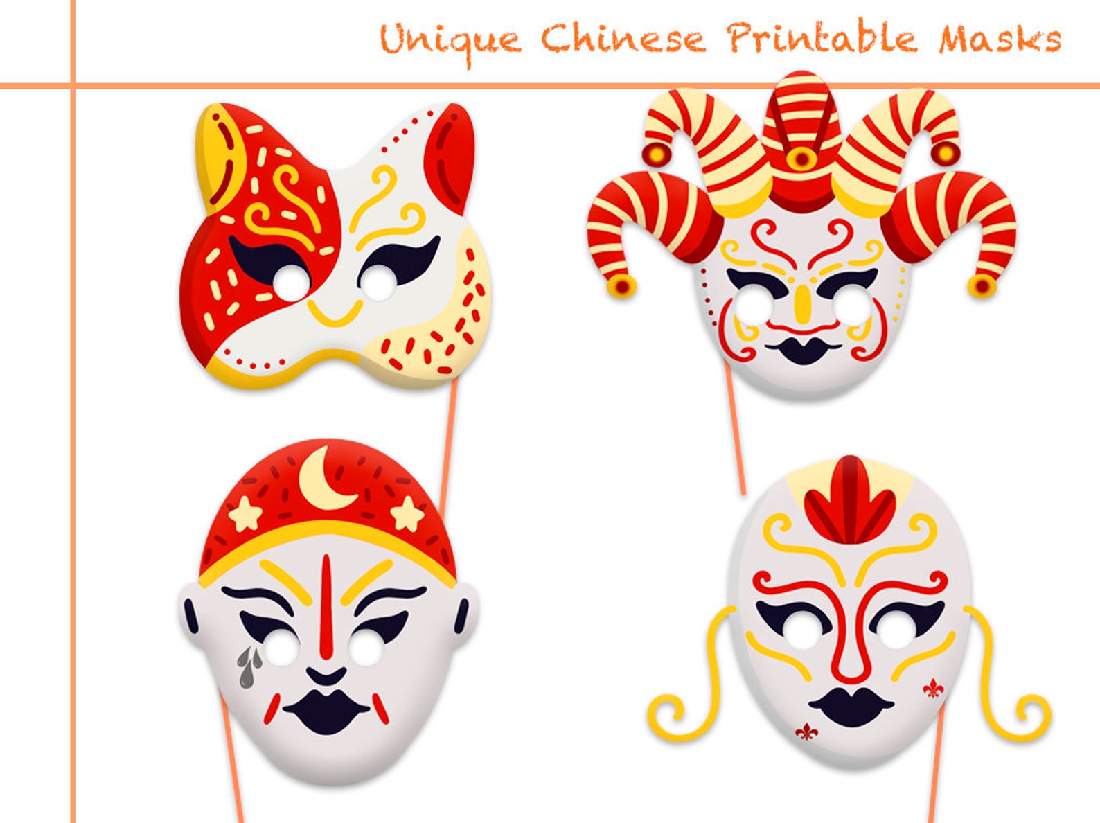 Unique Chinese Printable Masks Chinese party booth props | Etsy