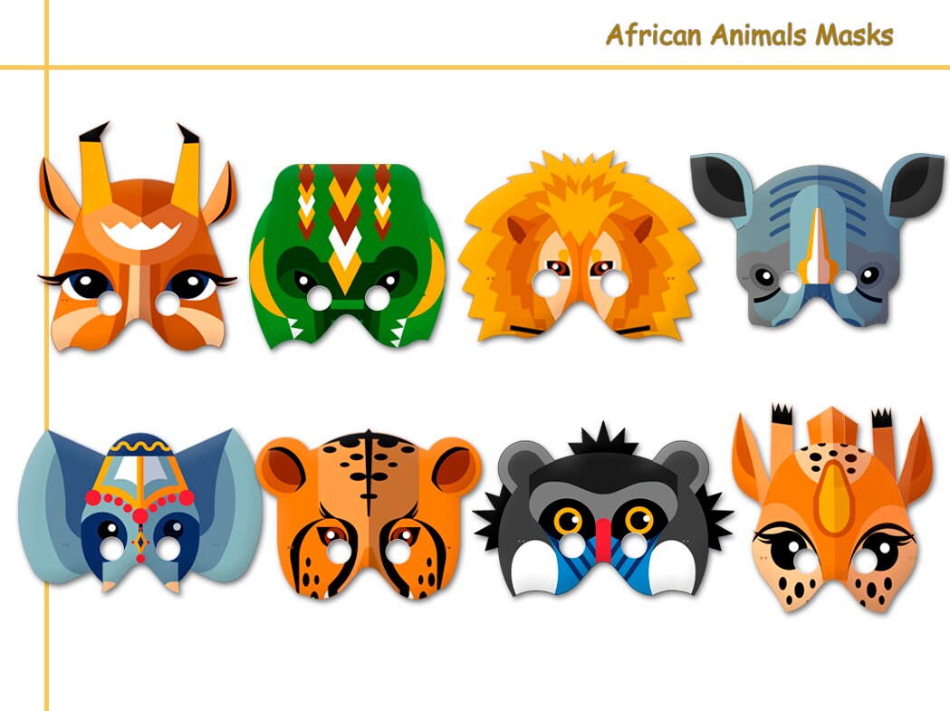 African Animals Printable Masks Costumes Paper Masks Etsy