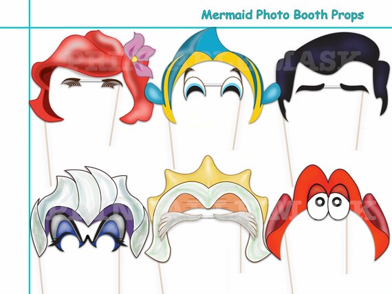 mermaid party photo booth props set 12 piece printable etsy