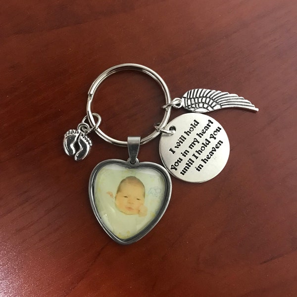 Baby Memorial Keychain Gift, Custom Photo, Remembrance Gift, Angel Wing, Baby Feet, Miscarriage, Keepsake, Custom Keyring, Charm Keychain