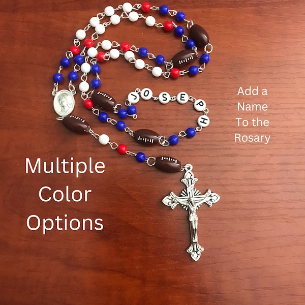 Custom Personalized Football Silver Rosary Necklace, Sports Rosary, Sports Necklace, First Communion, Confirmation, Baptism, Christmas Gift