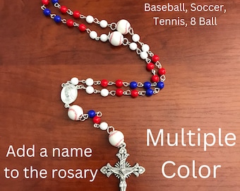 Custom Personalized Baseball Rosary Necklace, Sports Rosary, Sports Necklace, First Communion, Confirmation, Baptism, Christmas Gift