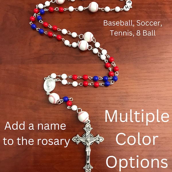 Custom Personalized Baseball Rosary Necklace, Sports Rosary, Sports Necklace, First Communion, Confirmation, Baptism, Christmas Gift
