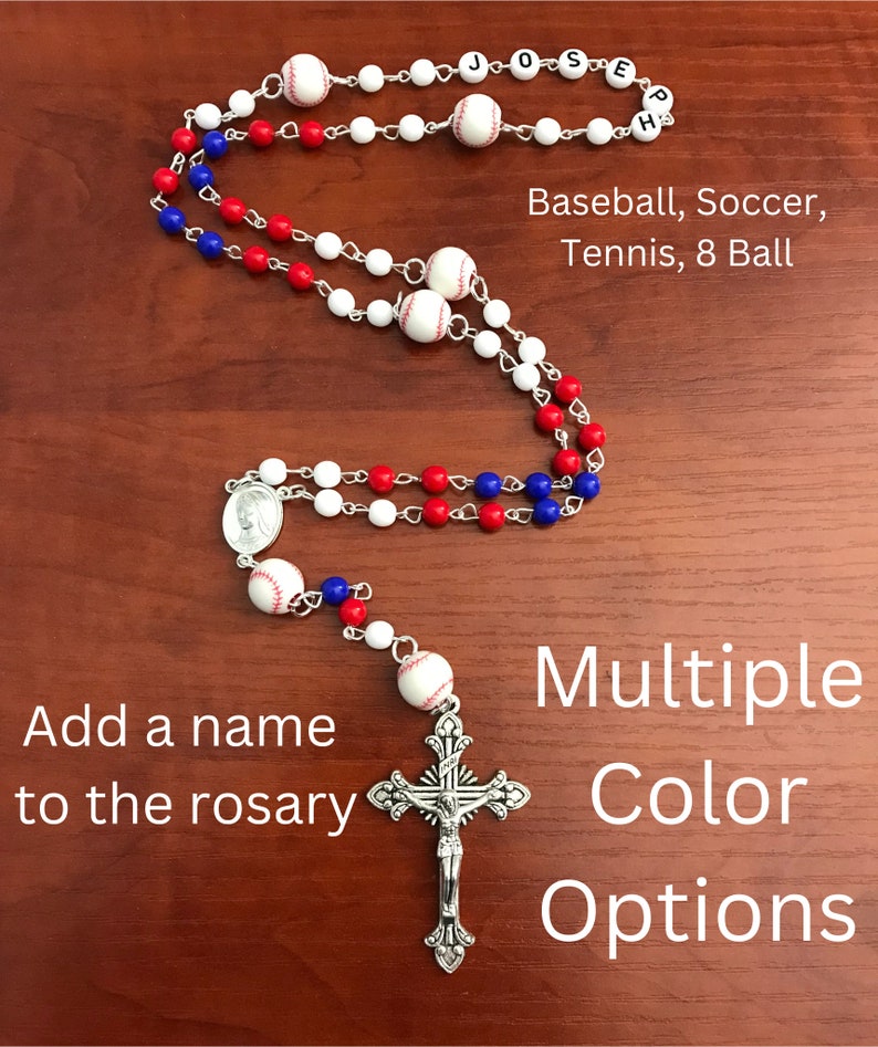 Custom Personalized Baseball Rosary Necklace, Sports Rosary, Sports Necklace, First Communion, Confirmation, Baptism, Christmas Gift image 1