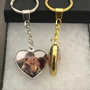 Personalized Custom Photo Double Sided Heart Keychain, Memorial Sentimental Sympathy Gift, Valentines Day Couple Keychain, Wedding Gift