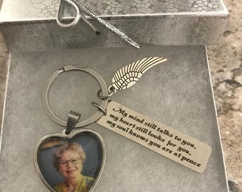Personalized Photo Memorial Keychain: Stainless Steel Angel Wing Keepsake