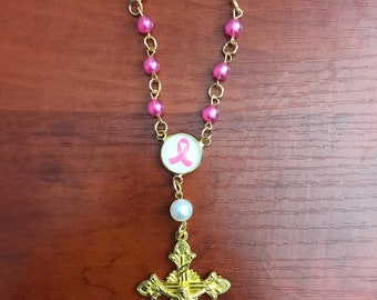 Custom Breast Cancer Awareness Rosary Bracelet, Survivor, Cancer Gift, Handmade, Mother's Day Gift