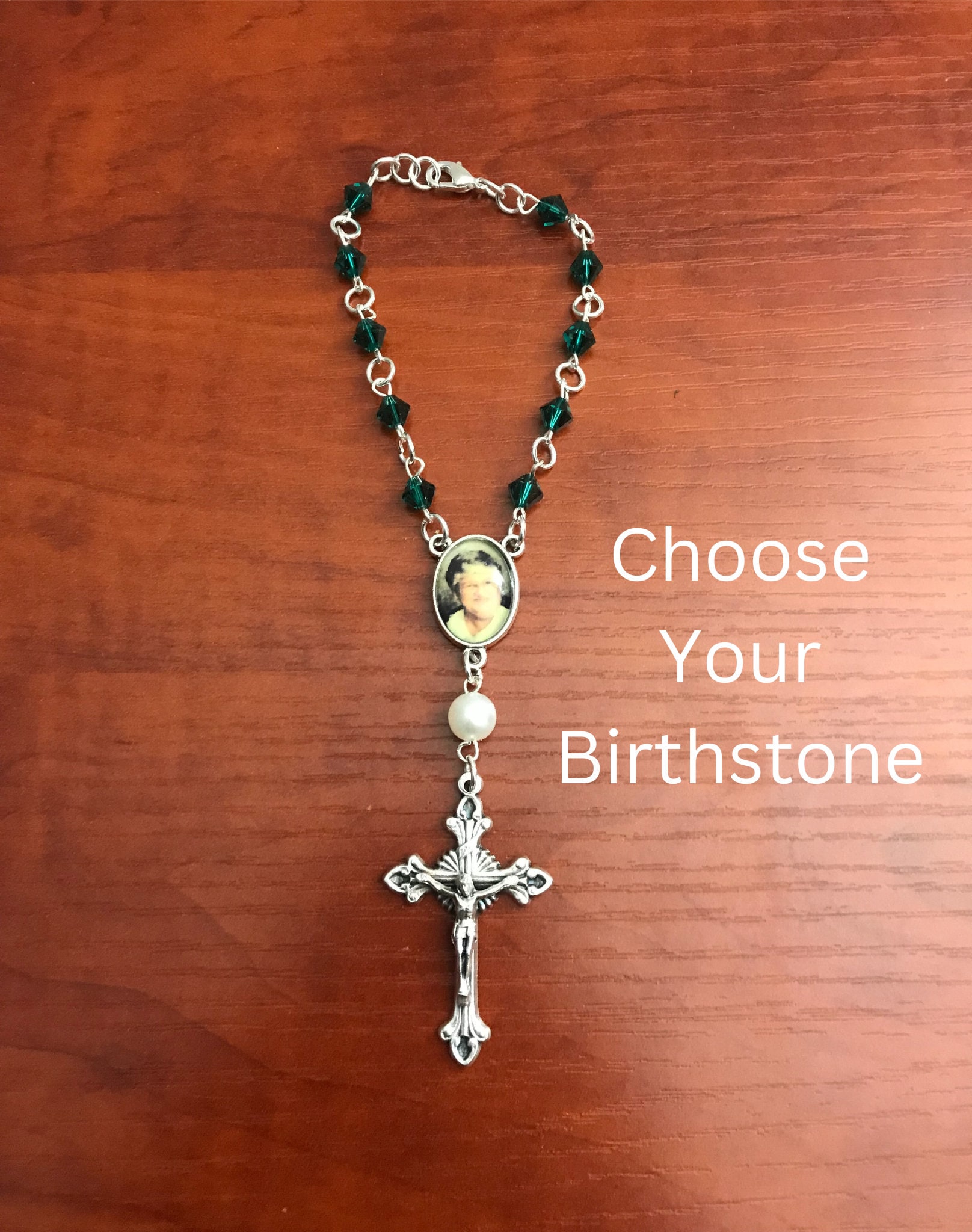 Custom Photo Birthstone Rosary Bracelet Memorial Rosary Bracelet