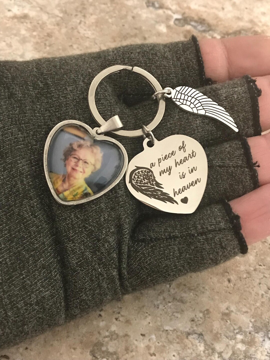 Personalized Photo Memorial Keychain: Stainless Steel Angel Wing ...