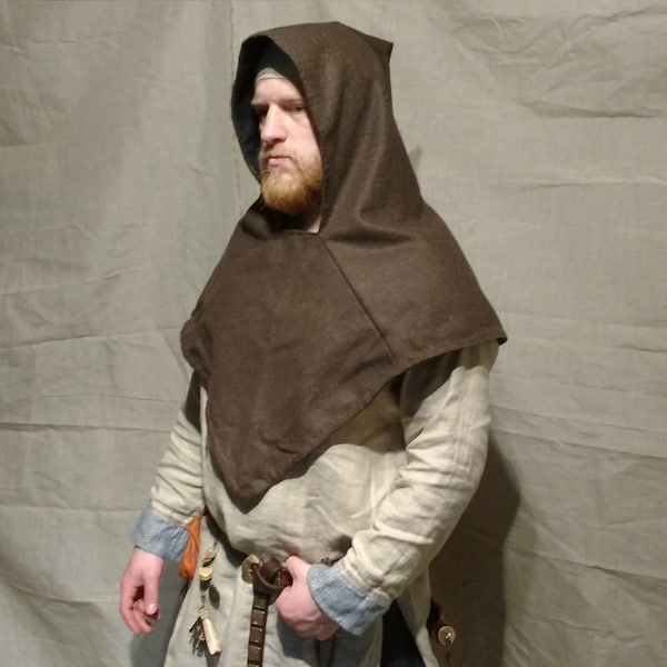 Capucha de lana vikinga, traje vikingo medieval temprano