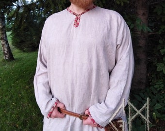 Viking linen shirt with silk, Reenactment, Viking linen tunic