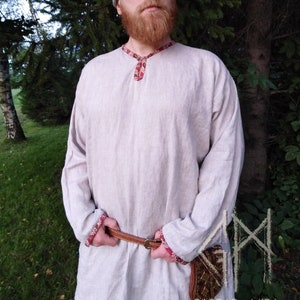 Viking Linen Shirt With Silk Reenactment Viking Linen Tunic - Etsy